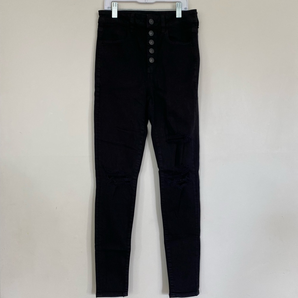 American Eagle Womens Super Hi-Rise Jeggings Ripped Next Level Stretch Size 2